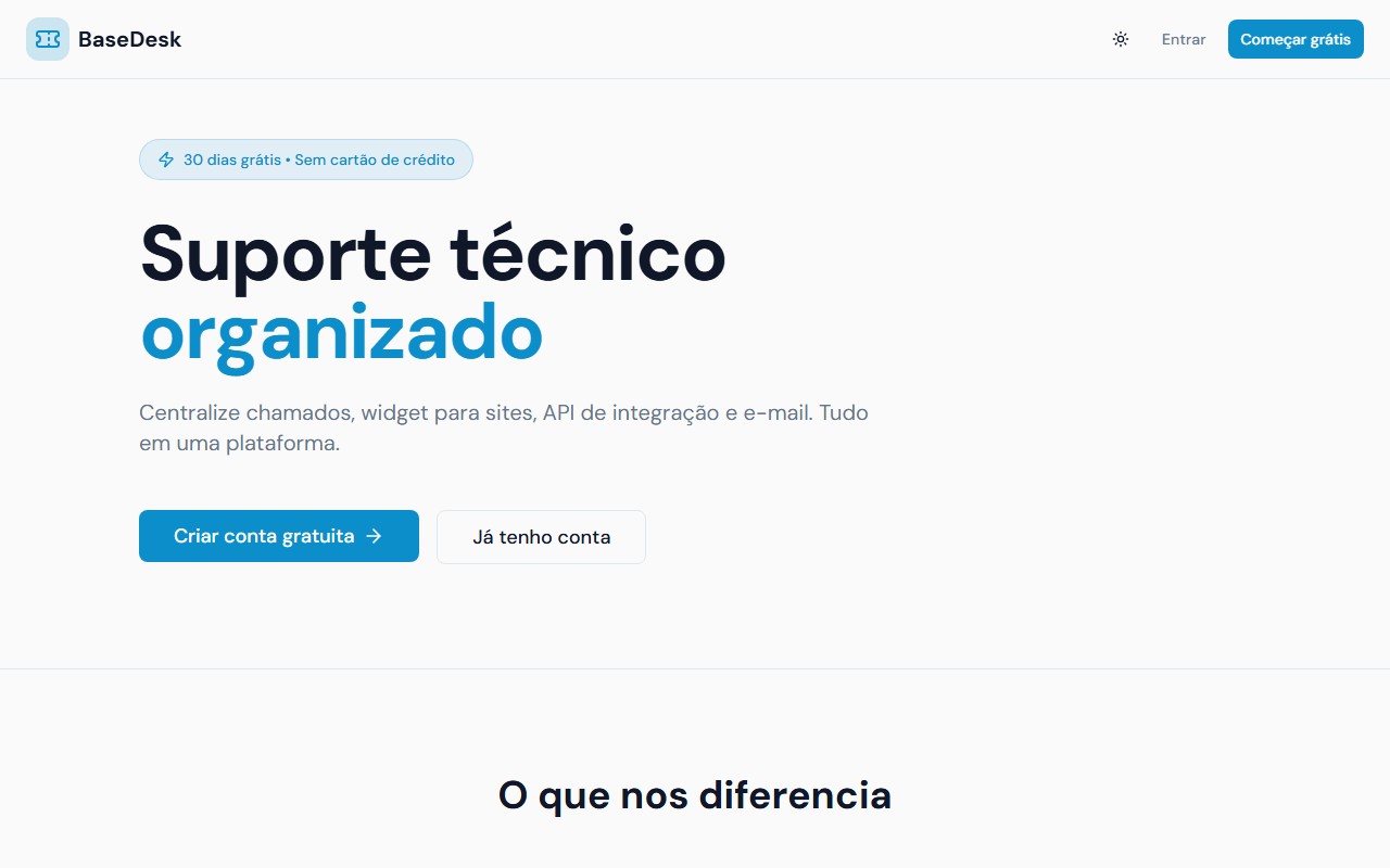 Site da Basedesk, página inicial