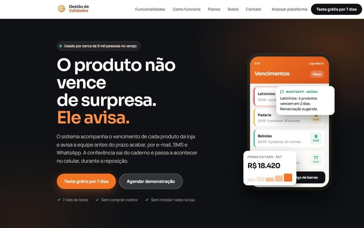 Site do Gestão de Validades, aplicativo de controle de vencimento para o varejo alimentar